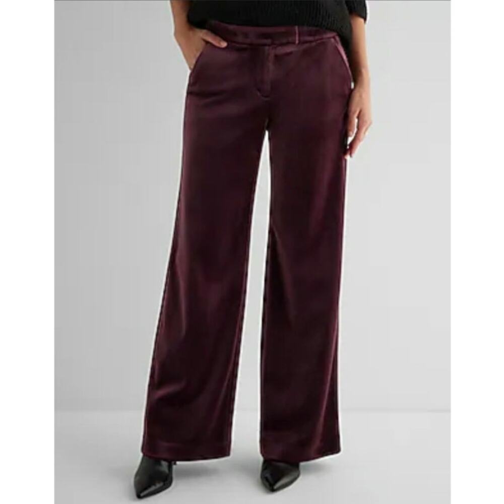 Express Editor HIgh Rise Plum Purple Velvet Relaxed Wide Leg Trouser 10 Witchy